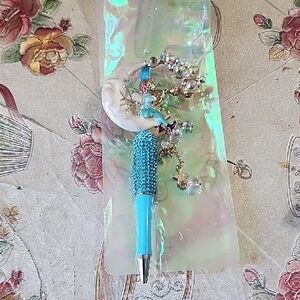Elegant Blue Beaded Pen with Charm